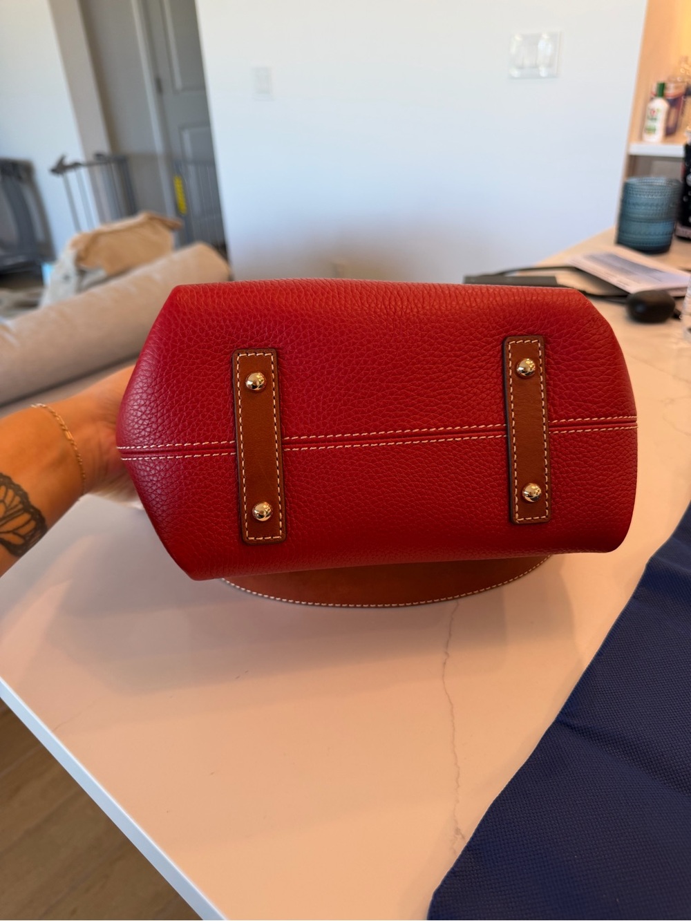 Dooney & Bourke Red Pebble Leather Shoulder Bag with Brown Trim - Picture 10 of 10